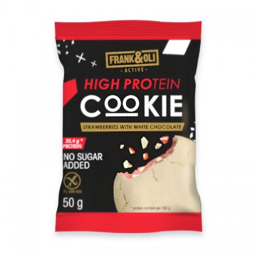 Ciasteczko proteinowe Truskawkowe z białą czekoladą bez cukru 50g*FRANK&OLI*
