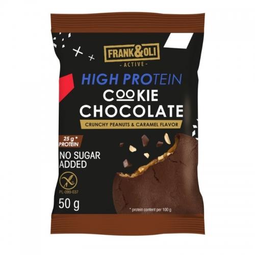 Ciasteczko wysokoproteinowe czekoladowe karmel / orzechy arachidowe bez cukru 50g*FRANK&OLI*