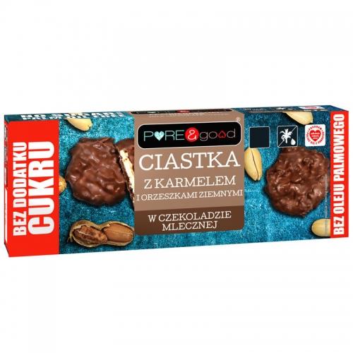 Ciastka z karmelem i orzeszkami ziemnymi w czekoladzie bez cukru 128g*PURE&GOOD*