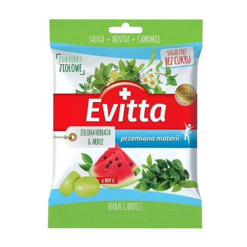 Cukierki ziołowe Zielona herbata & Arbuz bez cuku 60g*EVITTA*