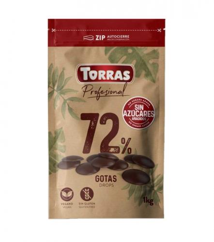 Dropsy czekoladowe 72% kakao bez cukru 1kg*TORRAS PROFESIONAL*