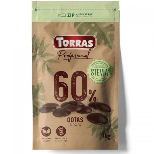 Dropsy czekoladowe 60% kakao bez cukru 1kg*TORRAS PROFESIONAL*