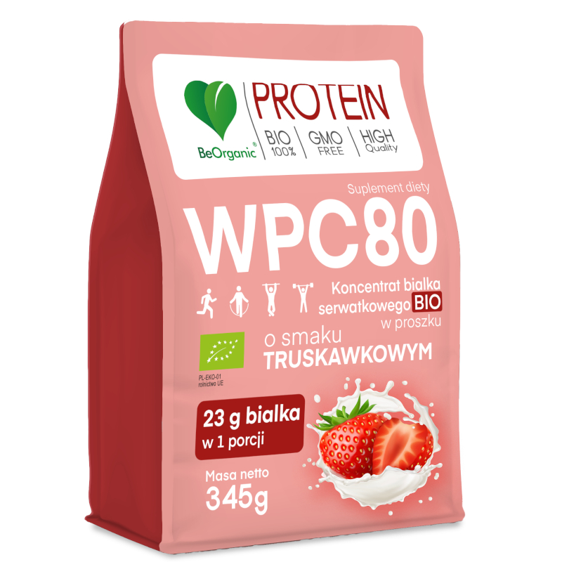 Białko serwatkowe WPC 80 **Truskawka** bez cukru 345g BEORGANIC BIO - suplement diety