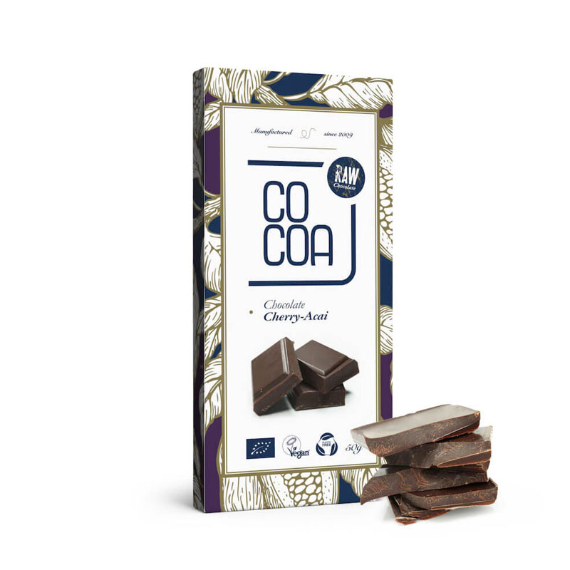 Czekolada surowa z wiśniami i jagodami Acai 50g*COCOA*BIO